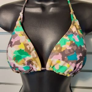 Multi color camo print bikini top